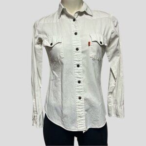 Vintage Levi's White Cotton Long Sleeve Snap Down Shirt